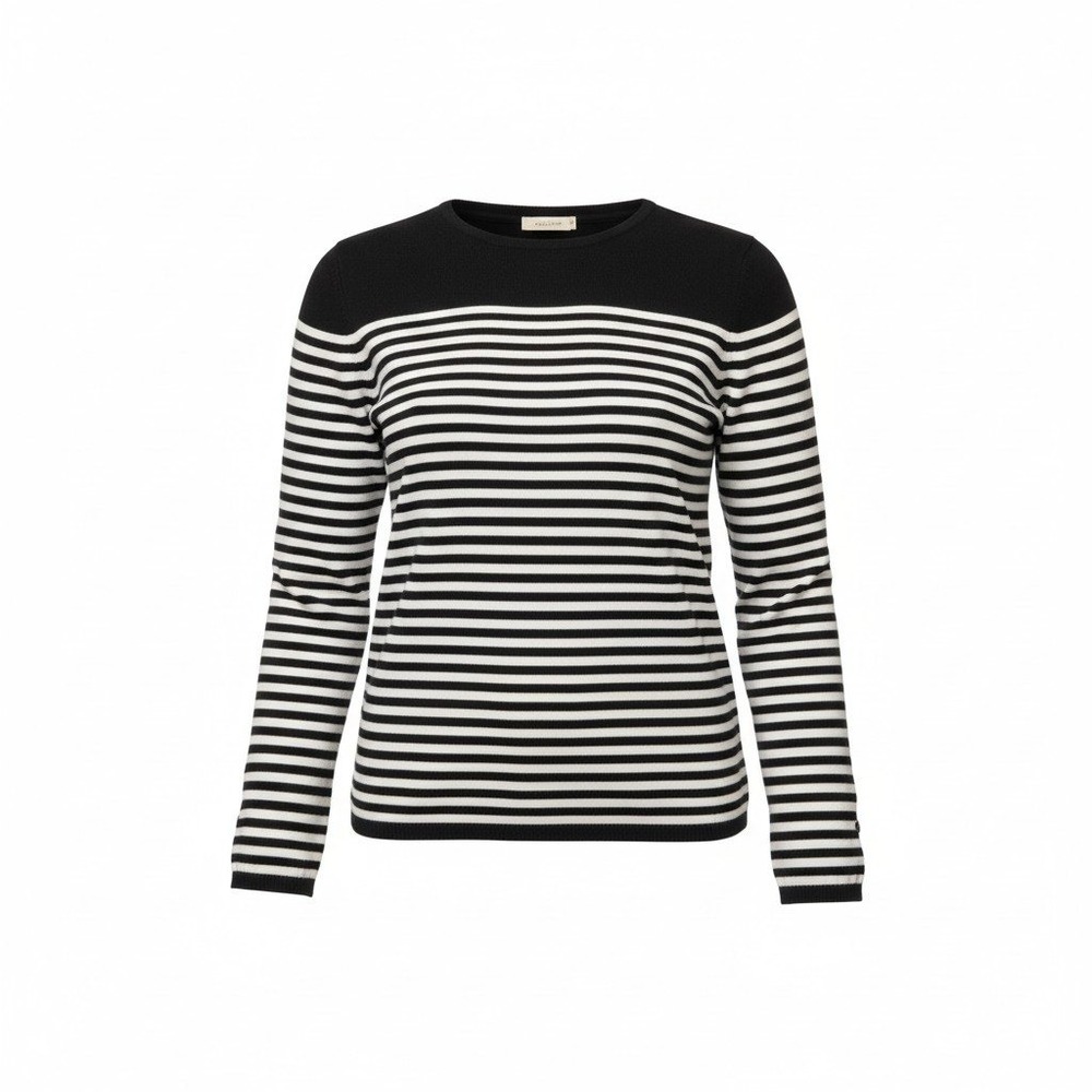 Chico's Stripe Button Sleeve Sweater Women XL Black Ecru Nautical Pullover